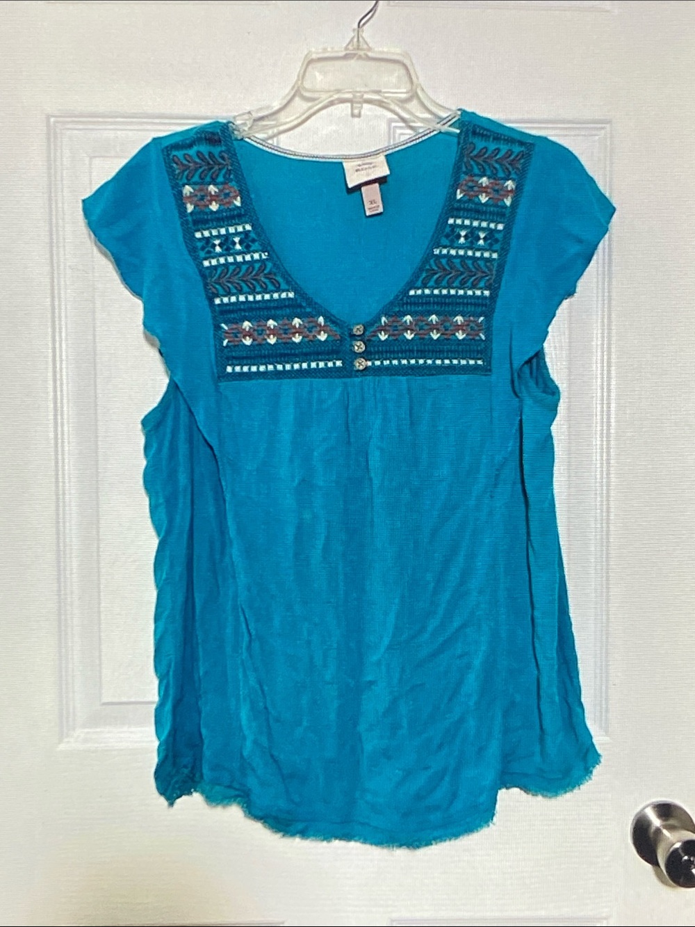 Knox Rose Turquoise Embroidered V-Neck Tunic